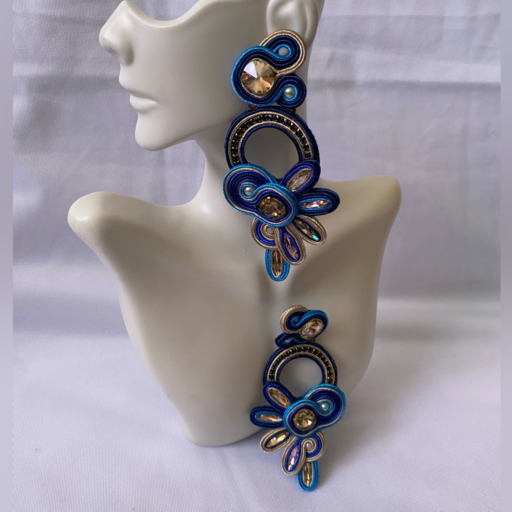 Elegant Blue And Gold Statement Earrings